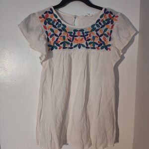 Mine Embroidered White Top with Multicolor Floral Design Size S #b/a